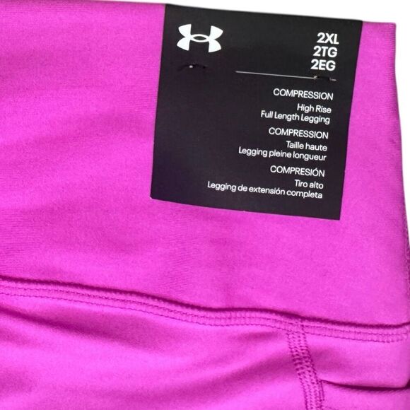 Under Armour UA Vivid Magenta Pink Tech HeatGear High Waisted Leggings Size 2XL - Picture 11 of 13